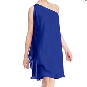 Lauren Ralph Lauren One Shoulder Chiffon Ruffle Dress Royal Blue Size 4